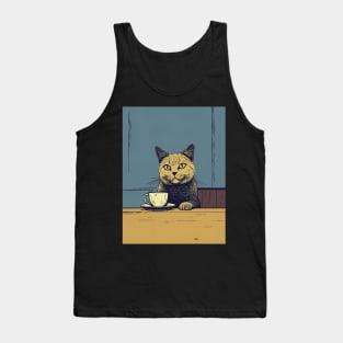 cat enjoy coffee Tank Top